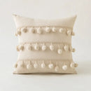 Boho ivory cushion cover with pompoms and lace for living room sofa by Decorbites
