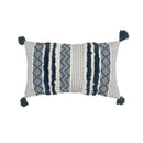 Boho jacquard cushion cover navy blue & mustard yellow living room by Decorbites