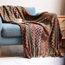 GobekUsa Boho Knitted Striped Blanket with Tassels