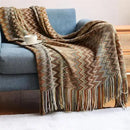GobekUsa Boho Knitted Striped Blanket with Tassels