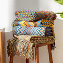 GobekUsa Boho Knitted Striped Blanket with Tassels