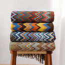 GobekUsa Boho Knitted Striped Blanket with Tassels