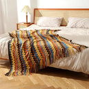 GobekUsa Boho Knitted Striped Blanket with Tassels