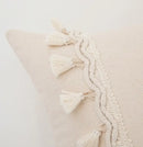 Boho macrame woven cushion cover cream cotton tassels bedroom pillow by Decorbites