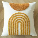Boho mustard geometric tufted cushion cover living room pom pom accent by Decorbites