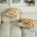 Boho mustard geometric tufted cushion cover living room pom pom accent by Decorbites