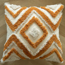 Boho mustard geometric tufted cushion cover living room pom pom accent by Decorbites