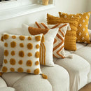 Boho mustard geometric tufted cushion cover living room pom pom accent by Decorbites