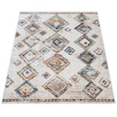 Boho Rug Cream Colorful Ethnic Diamond Pattern Ripped Design