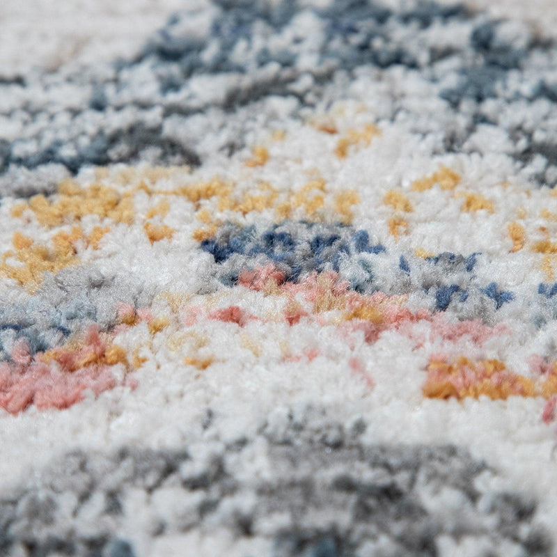 Boho Rug Cream Ethnic Diamond Pattern Unique Design Ripped