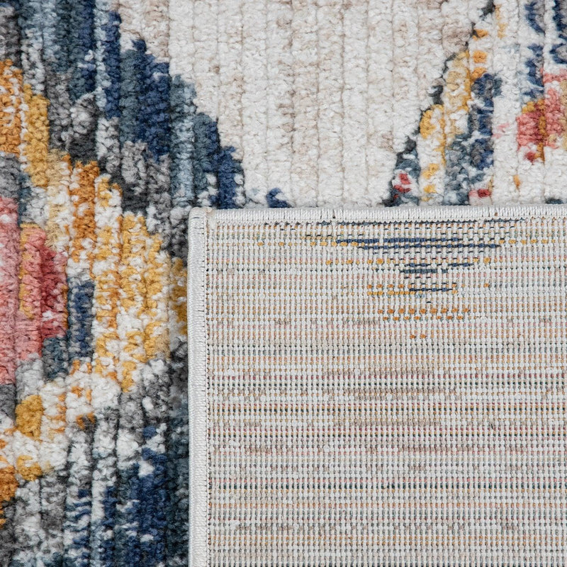 Boho Rug Cream Ethnic Diamond Pattern Unique Design Ripped