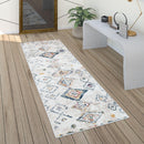 Boho Rug Cream Ethnic Diamond Pattern Unique Design Ripped