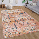 Boho Rug Red Ethnic Diamond Pattern Modern Ripped Design