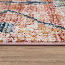 Boho Rug Red Ethnic Diamond Pattern Modern Ripped Design