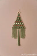 Boho sage green & cream macrame christmas tree wall hanging living room by Decorbites