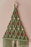 Boho sage green & cream macrame christmas tree wall hanging living room by Decorbites