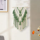 Boho sage green & white macrame tassel stick wall hanging bedroom art by Decorbites