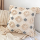 Boho square pillowcase with white zigzag and teal tassels living room by Decorbites