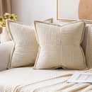 Boho striped pillow covers cream quilted living room decor by Decorbites