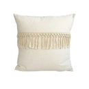 Boho style beige linen cushion cover with tassels living room decor by Decorbites