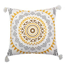 Boho style cotton embroidered pillow cover cream & mustard living room by Decorbites