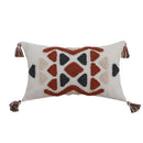 Boho style embroidered pillow cover cream & rust living room decor by Decorbites