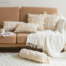 Boho tassel cushion cover cream textured diamond living room decor by Decorbites