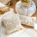 Boho tassel cushion cover cream textured diamond living room decor by Decorbites