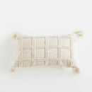 Boho tassel cushion cover cream textured diamond living room decor by Decorbites