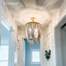 GobekUsa Boho Wooden Beaded Chandelier Lamp for Kitchen/Dining Room/Hallway/Foyer