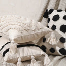 Boho tufted beige & white pillow cover living room tassel decor by Decorbites