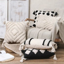 Boho tufted beige & white pillow cover living room tassel decor by Decorbites