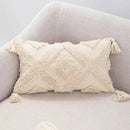 Boho tufted beige & white pillow cover living room tassel decor by Decorbites