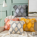 Boho tufted embroidered cushion cover grey & beige living room pillow by Decorbites
