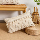 Boho tufted embroidered cushion cover grey & beige living room pillow by Decorbites