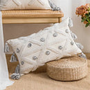 Boho tufted embroidered cushion cover grey & beige living room pillow by Decorbites