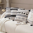 Boho tufted fringed black & white pillowcase living room decor by Decorbites