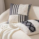 Boho tufted fringed black & white pillowcase living room decor by Decorbites