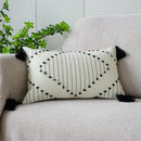 Boho tufted fringed black & white pillowcase living room decor by Decorbites