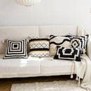 Boho tufted geometric black & white pillow cover living room tassels by Decorbites