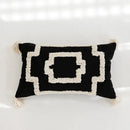 Boho tufted geometric black & white pillow cover living room tassels by Decorbites
