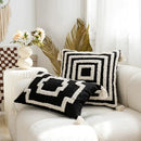 Boho tufted geometric black & white pillow cover living room tassels by Decorbites