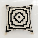 Boho tufted geometric black & white pillow cover living room tassels by Decorbites