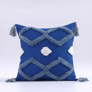 Boho tufted tassel blue & pink cushion cover living room decor by Decorbites