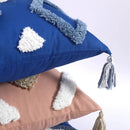 Boho tufted tassel blue & pink cushion cover living room decor by Decorbites