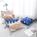 Boho tufted tassel blue & pink cushion cover living room decor by Decorbites