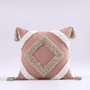 Boho tufted tassel blue & pink cushion cover living room decor by Decorbites