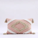 Boho tufted tassel blue & pink cushion cover living room decor by Decorbites