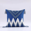 Boho tufted tassel blue & pink cushion cover living room decor by Decorbites