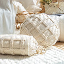 Boho tufted tassel cushion cover cream woven living room pillow by Decorbites